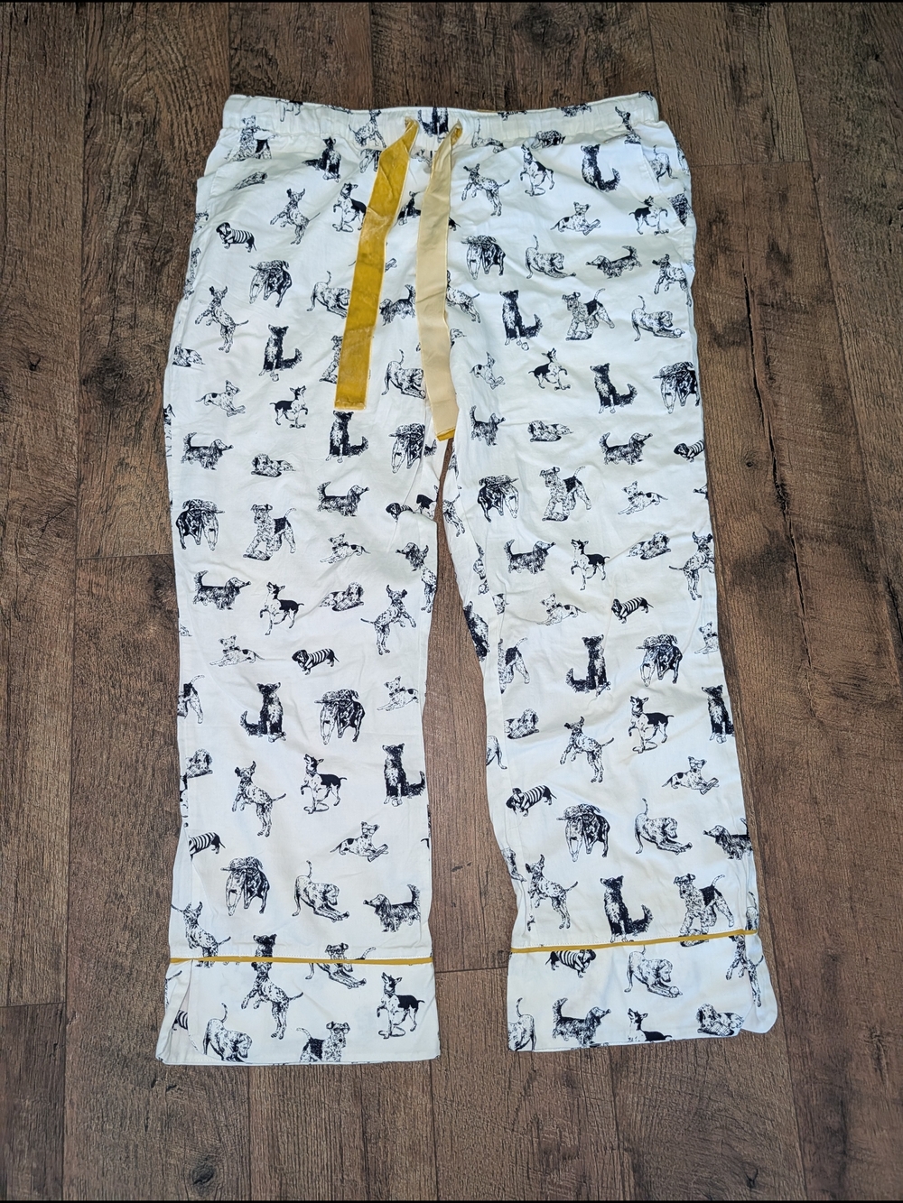 Joules White Dog Print Pajama Bottoms with Yellow Waistband